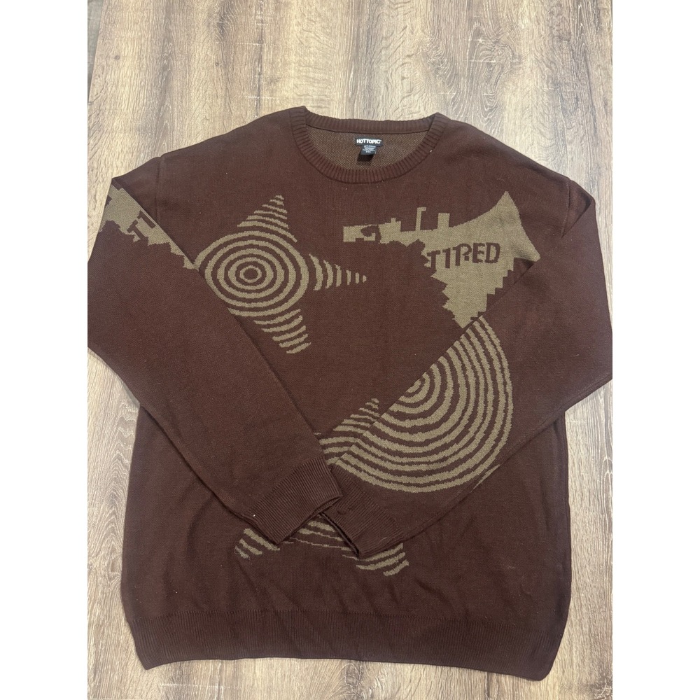 Hot Topic Tired Spiral Star Knit Sweater Brown 3XL Mens Alternative Grunge Indie